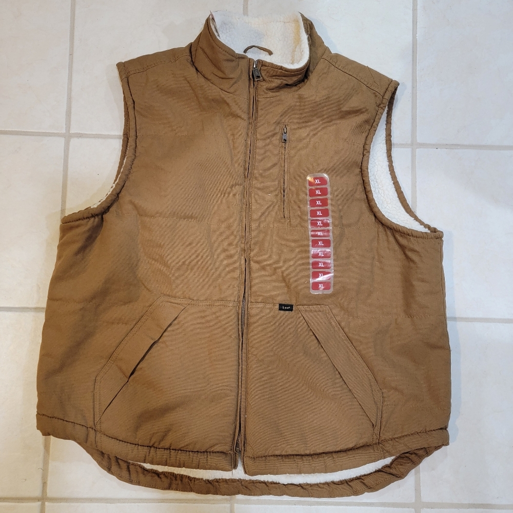 LEE Workwear Sherpa Lined Vest Full Zip Durable Canvas Men's Sz XL Tobacco NWT